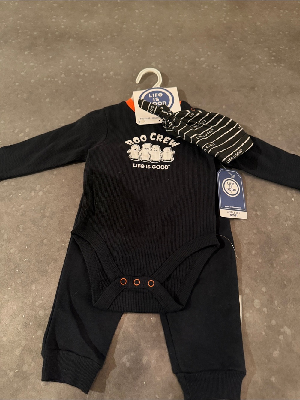 Life Is Good Navy 'Boo Crew' Two-Piece Bodysuit Set with Striped Beanie